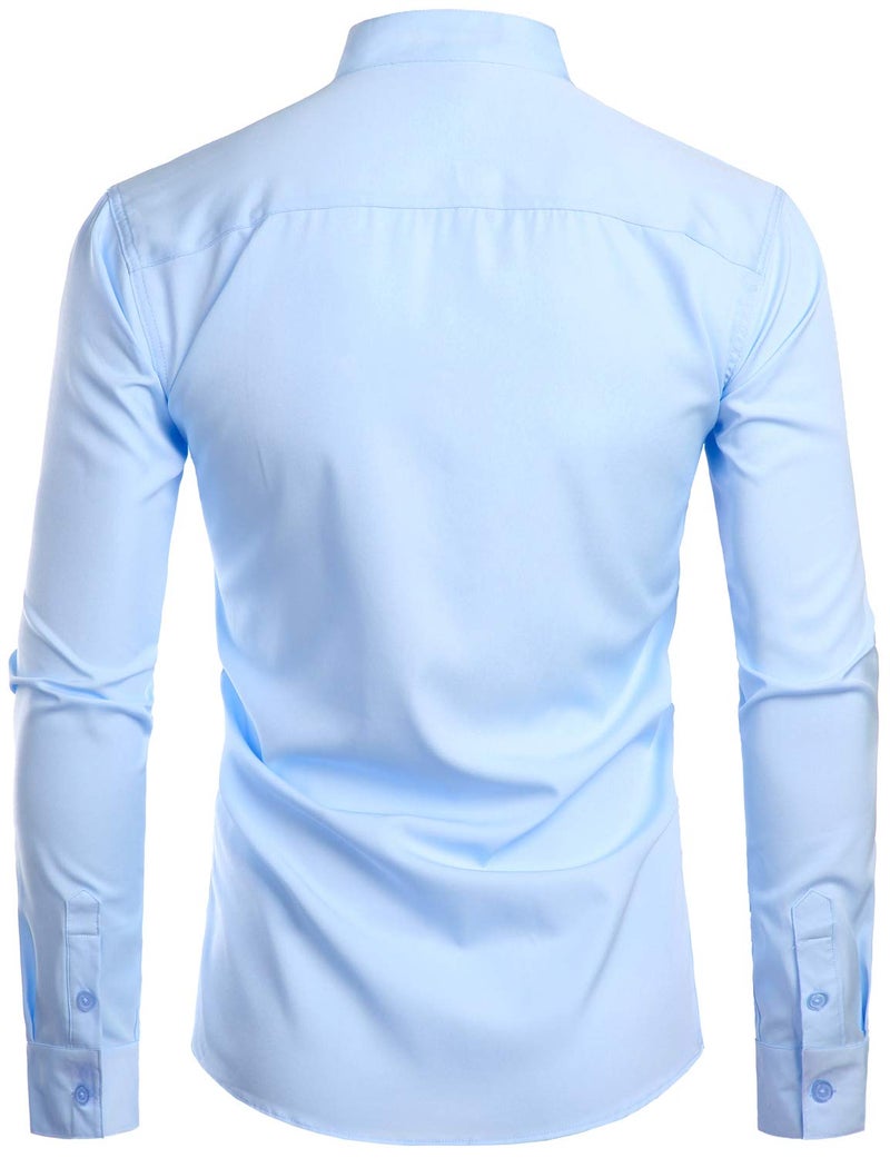 ZEROYAA Mens Hipster Solid Slim Fit Long Sleeve Mandarin Collar Dress Shirts ZLCL08 Light Blue Large - Image 2